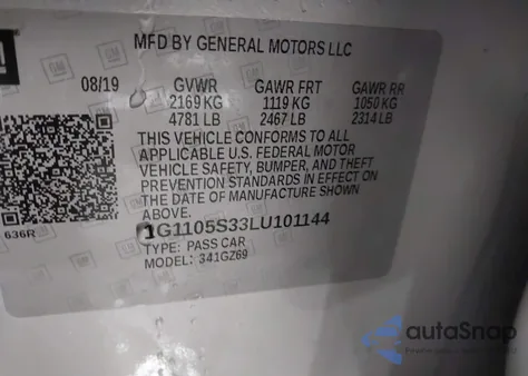 2020 Chevrolet Impala Fwd Premier from USA, damaged, VIN 1G1105S33LU101144